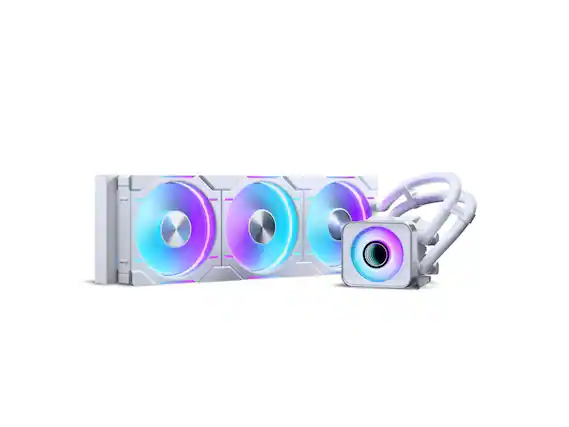 Front. Phanteks - Phanteks Glacier One 360D30 X2 AIO Liquid CPU Cooler, Evolv X2 Cap, 3x D30-120 D-RGB Fans, White - White.