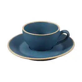 Unique Bargains - Handmade Vintage Espresso Cups, 3oz Coffee Cups & Saucers Ceramic Tea Cup w/Handle, Microwave Safe for Home Office Gifts - Morandi Blue