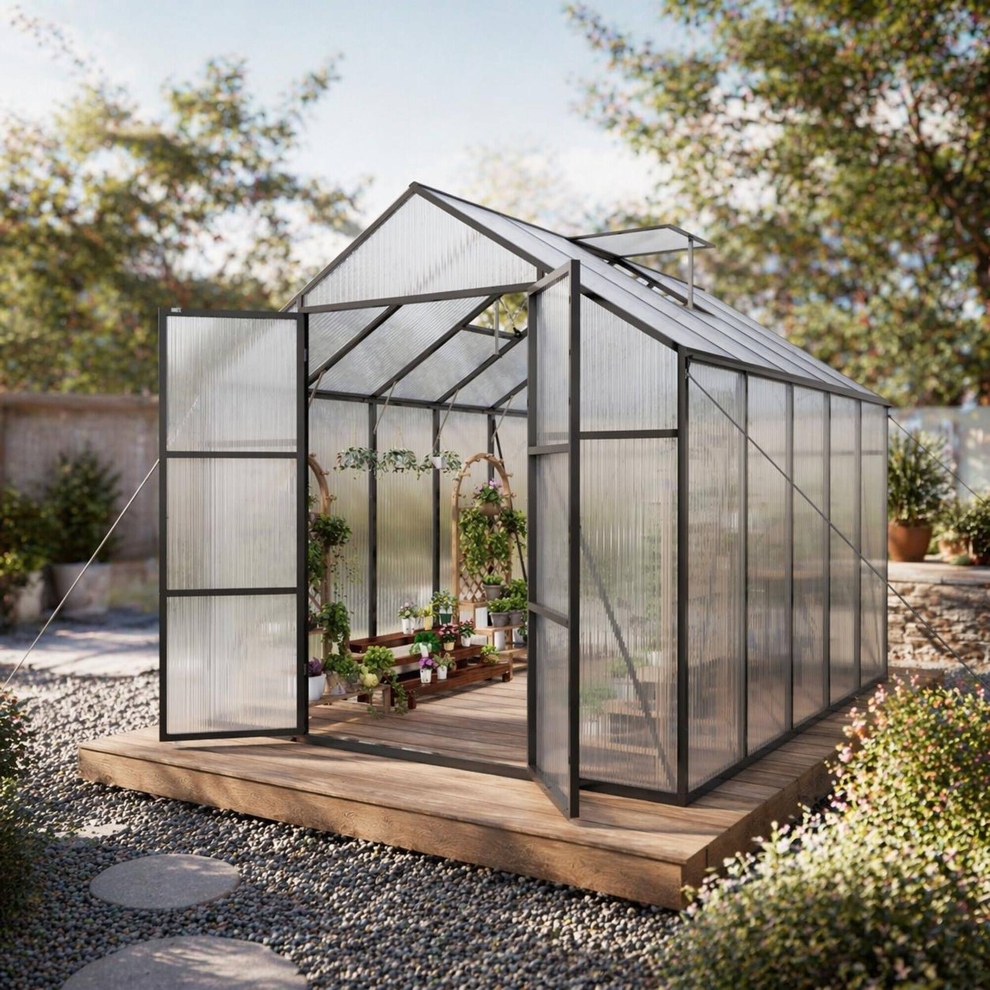 RYHNUYNE 8x10 ft Polycarbonate Greenhouse, Walk in Aluminum Frame, 4mm ...