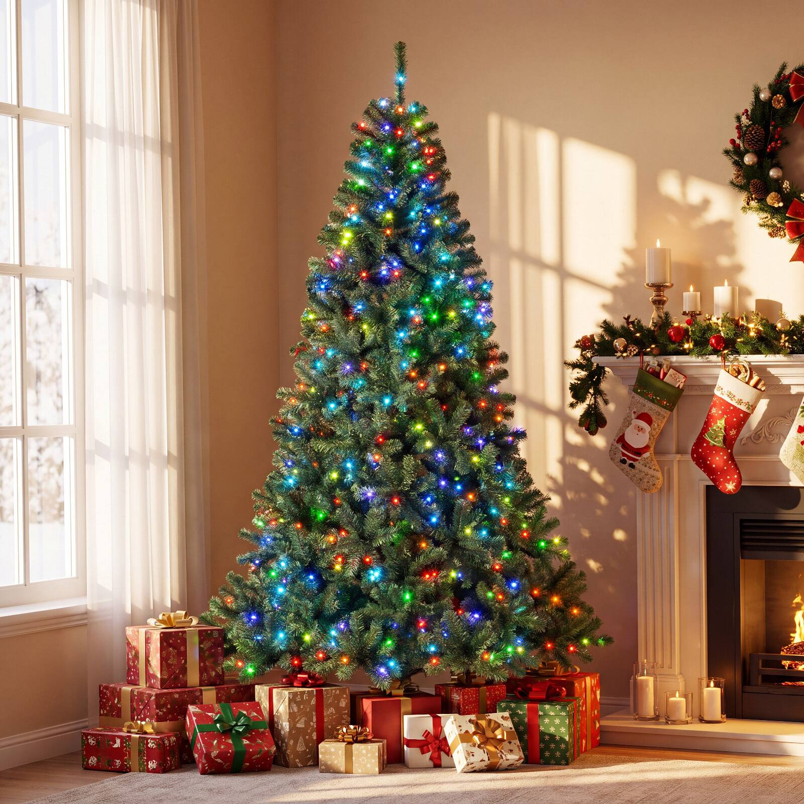 Alt View 3. Costway - Costway 7.5 ft Smart Christmas Tree with Remote & APP 450 Pre-Lit RGB LED Lights Music Sync - Green.