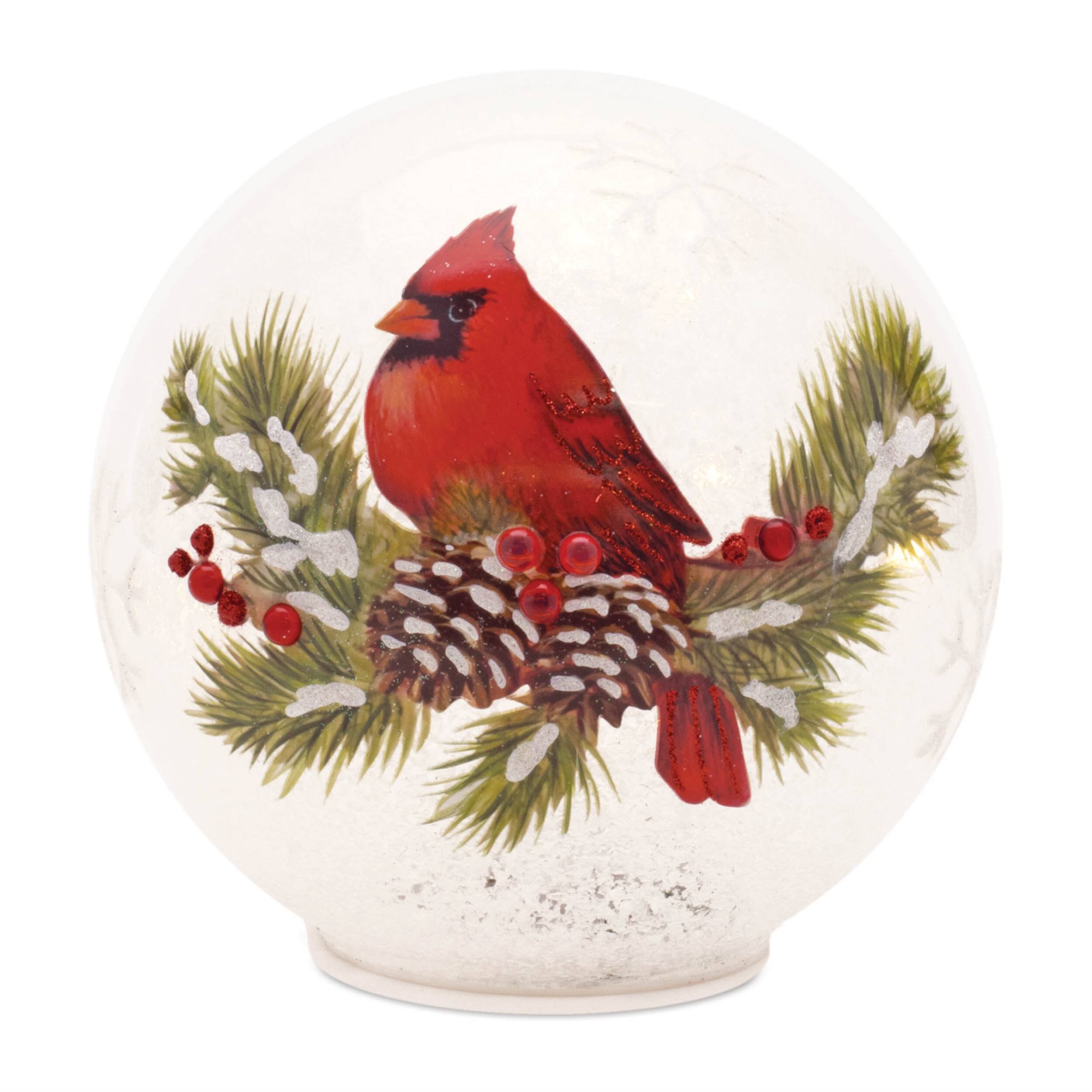 Left. BreeBe - LED Cardinal Pine Globe (Set of 2) - White, Red.
