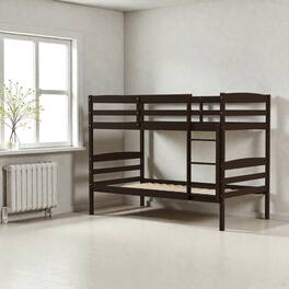 Hivvago - Sturdy Wood Twin Bunk Bed with Raised Safety Rails and Built-In Ladder - Espresso