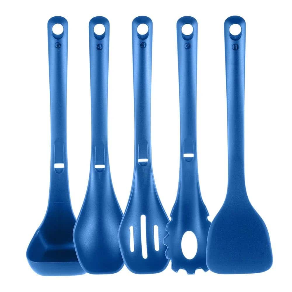 NutriChef - Kitchen Cooking Utensils Set, Includes Spatula, Pasta Fork, Slotted Spoon, Solid Spoon (Blue) - NCWSTKBULUTENS