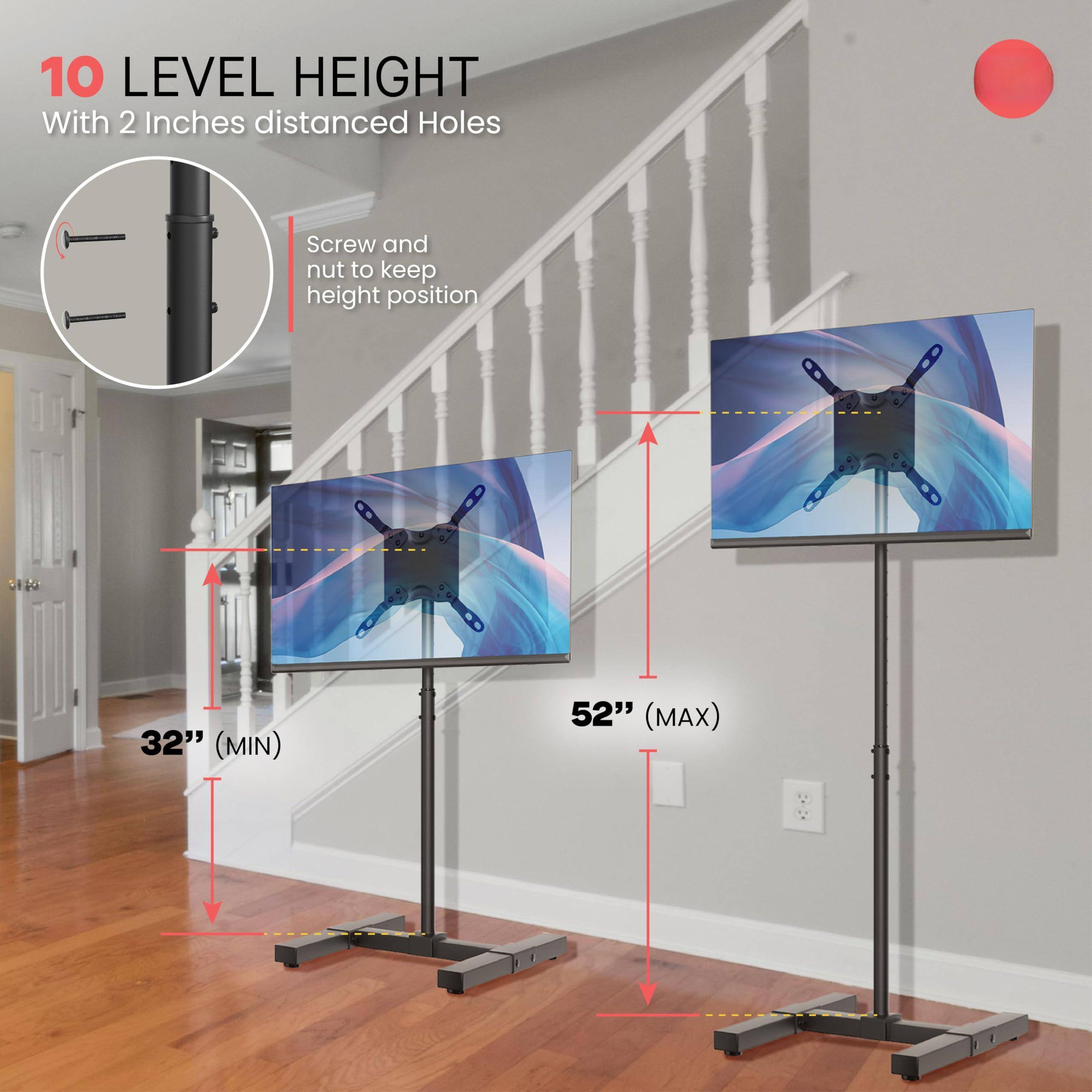 10 LEVEL HEIGHT  
With 2 Inches distanced Holes  

Screw and nut to keep height position  

32" (MIN)  
52" (MAX)
