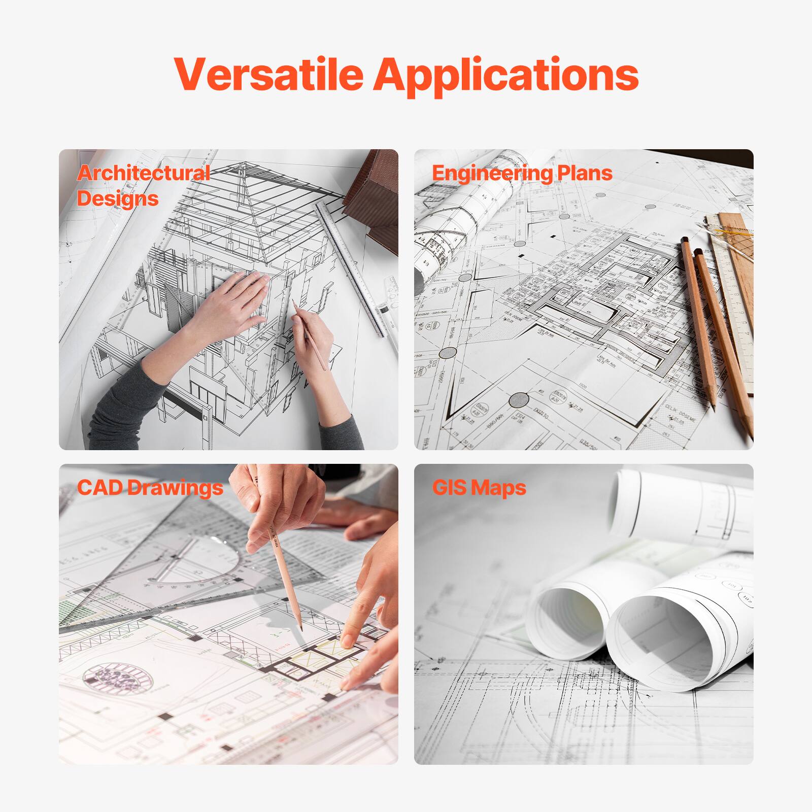 Versatile Applications

Architectural Designs

Engineering Plans

CAD Drawings

GIS Maps