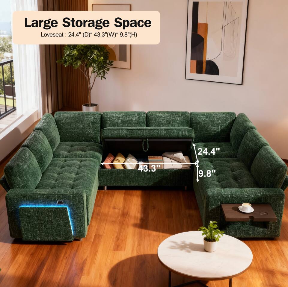Large Storage Space  
Loveseat: 24.4" (D) * 43.3" (W) * 9.8" (H)