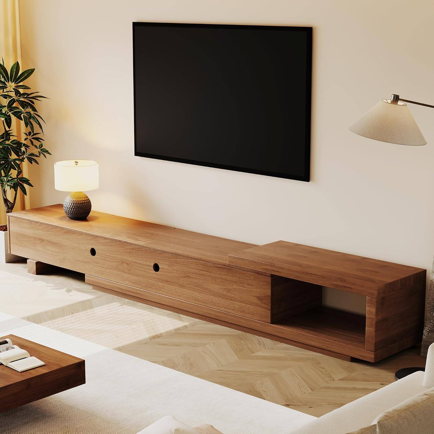 Alt View 7. luck idea - Extendable 78.54" Media Console TV Stand with Spacious Storage, Adjustable Entertainment Center for Living Room - Walnut color.