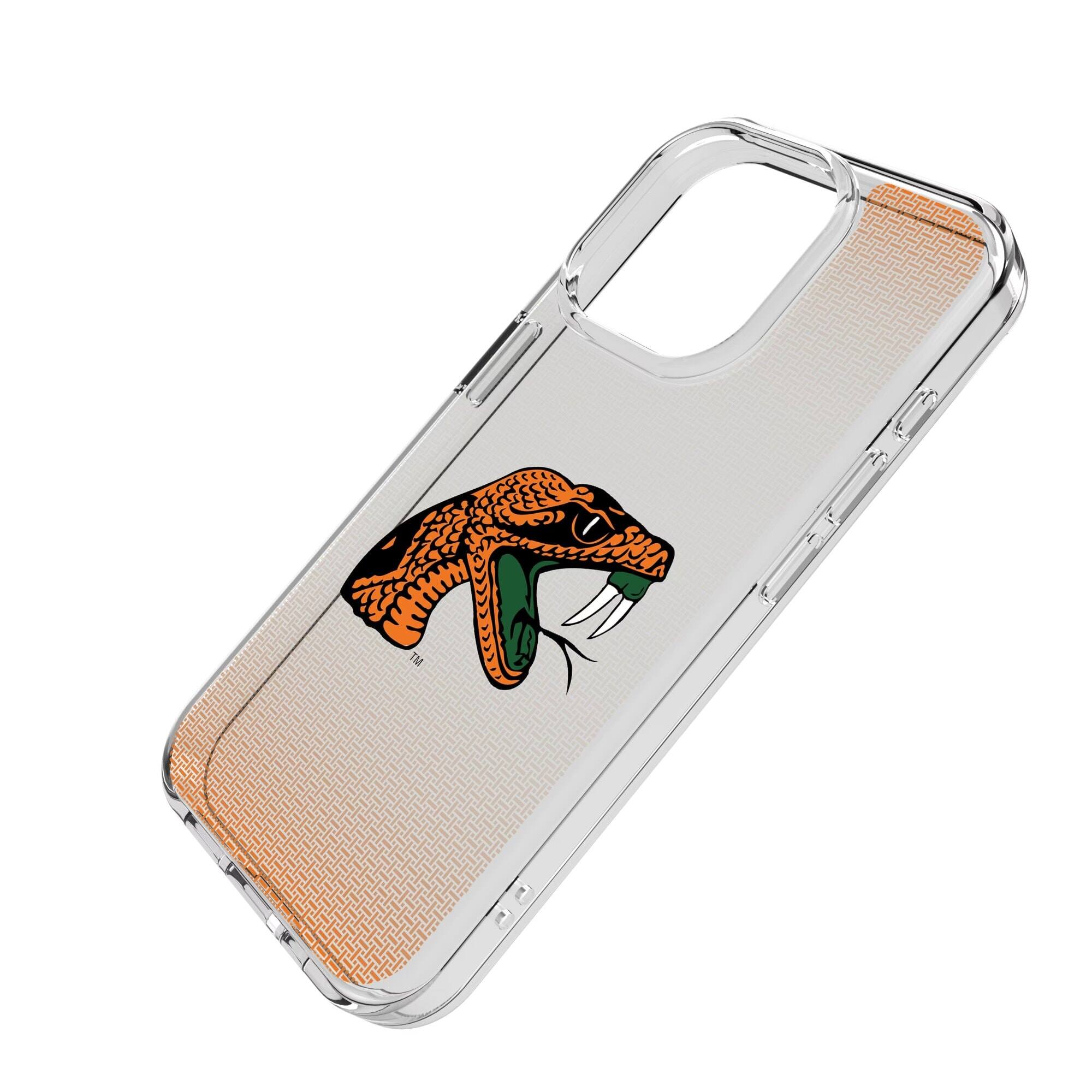 Alt View 1. Keyscaper - Florida A&M Rattlers Linen Logo iPhone Clear Case - 14 Pro Max - Multicolor.