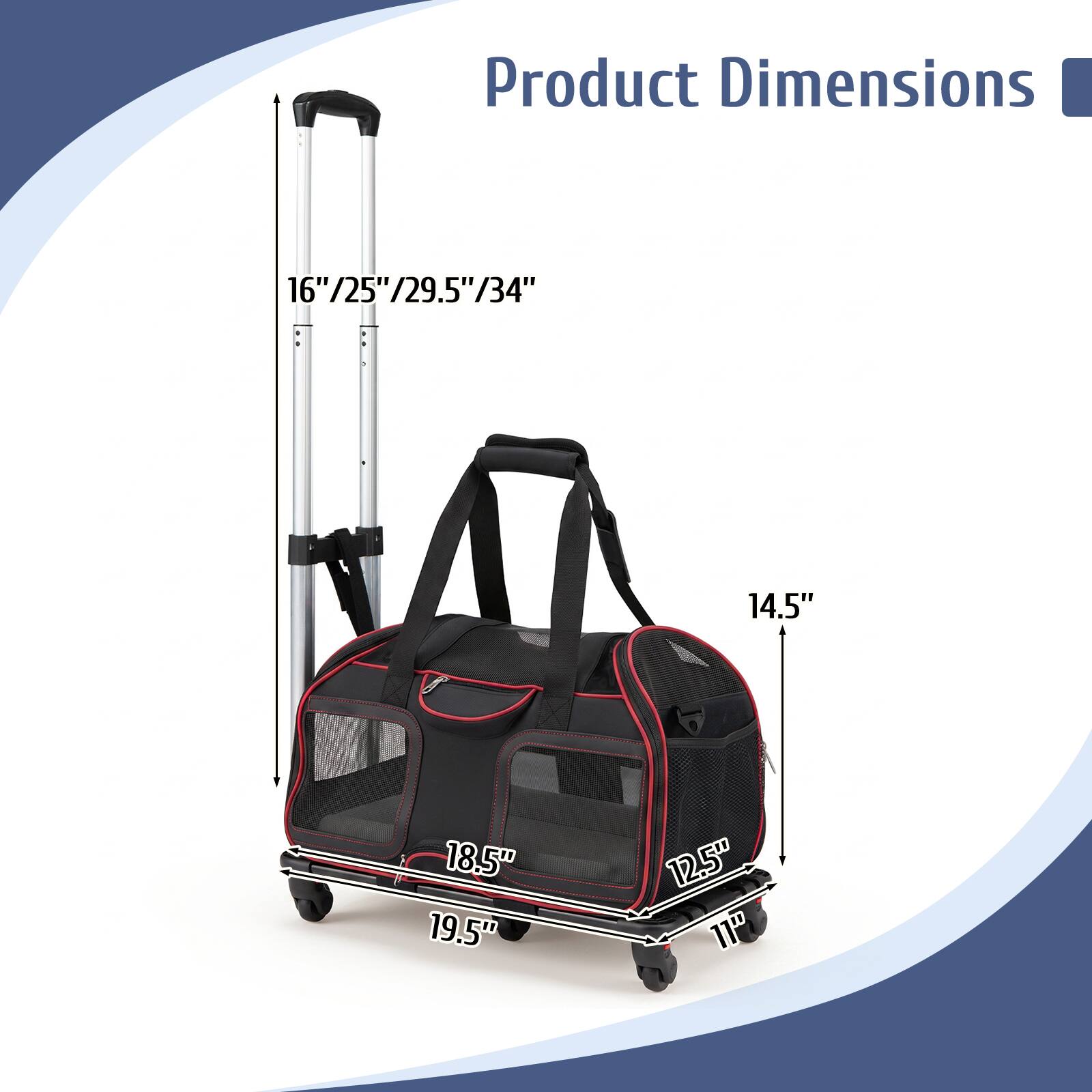 Product Dimensions: 16" / 25" / 29.5" / 34" / 14.5" / 18.5" / 19.5" / 12.5" / 11"