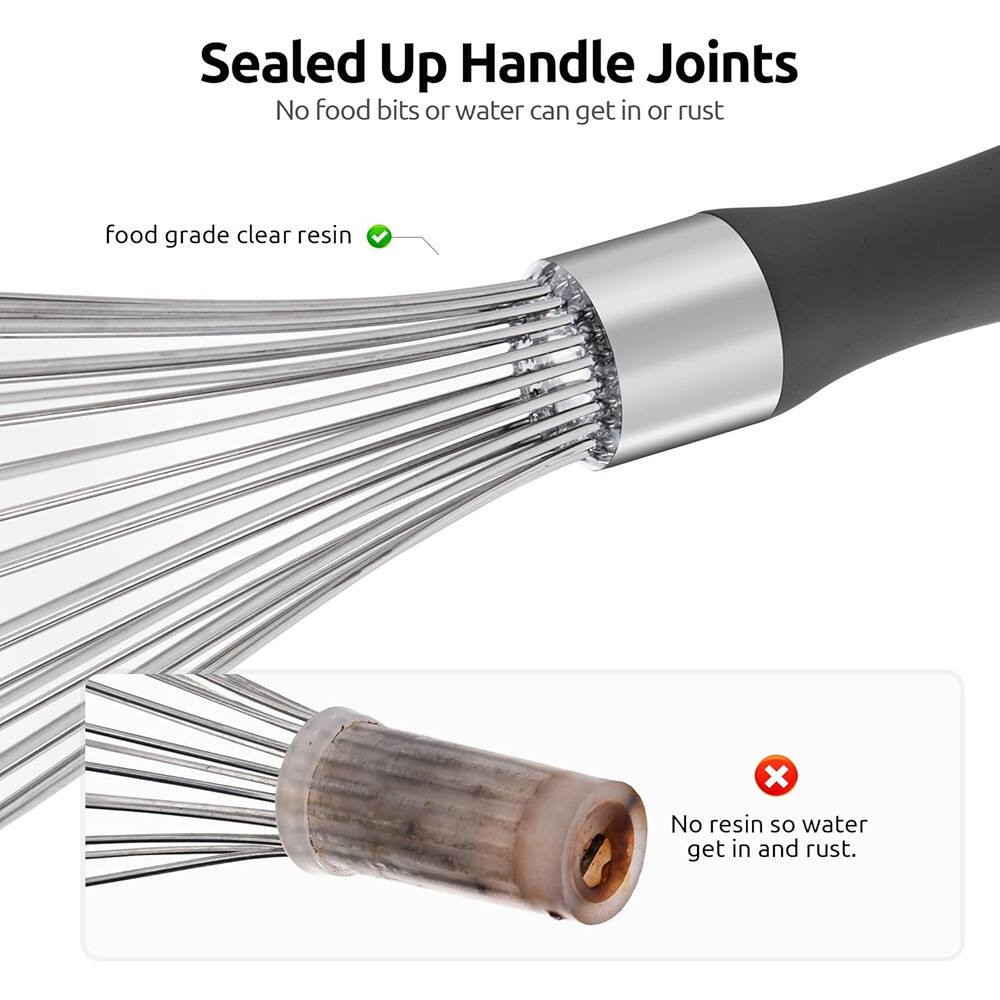 Sealed Up Handle Joints  
No food bits or water can get in or rust  

food grade clear resin ✔️  

No resin so water get in and rust. ❌