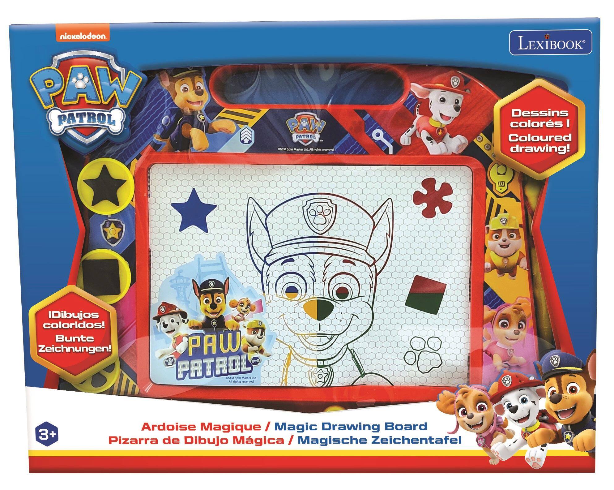 nickelodeon PAW PATROL PAW PATROL - - - MLA - agho - LEXIBOOK  
Dessins colorés! Coloured drawing!  
iDibujos coloridos! Bunte Zeichnungen!  
PAW PATROL S1N - Mainas M A  
SrVRd 3+  
Ardoise Magique / Magic Drawing Board  
Pizarra de Dibujo Mágica / Magische Zeichentafel