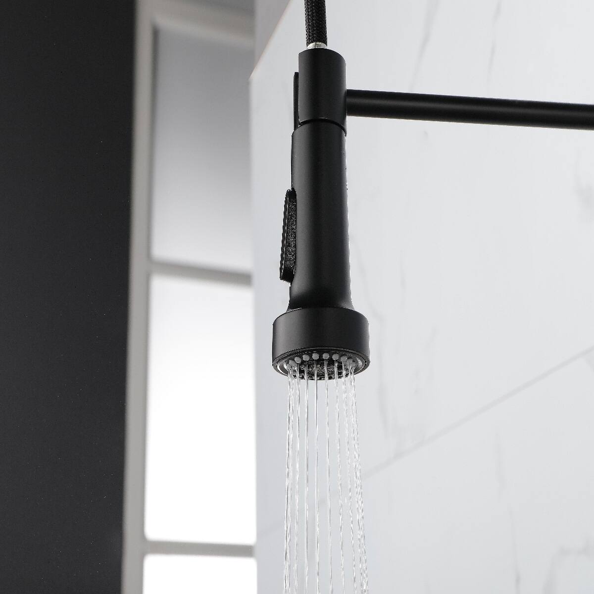 Alt View 6. Ropilly - Ropilly Spring Kitchen Faucet with Pull Out Sprayer, Matte Black Stainless Steel Single Handle Single Hole Faucet - Matte Black.