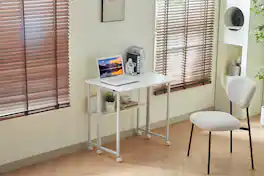 PexFix - 31.5" Small Folding Desk, Space-Saving Computer Table with Wheels for Home Office & Bedroom - White