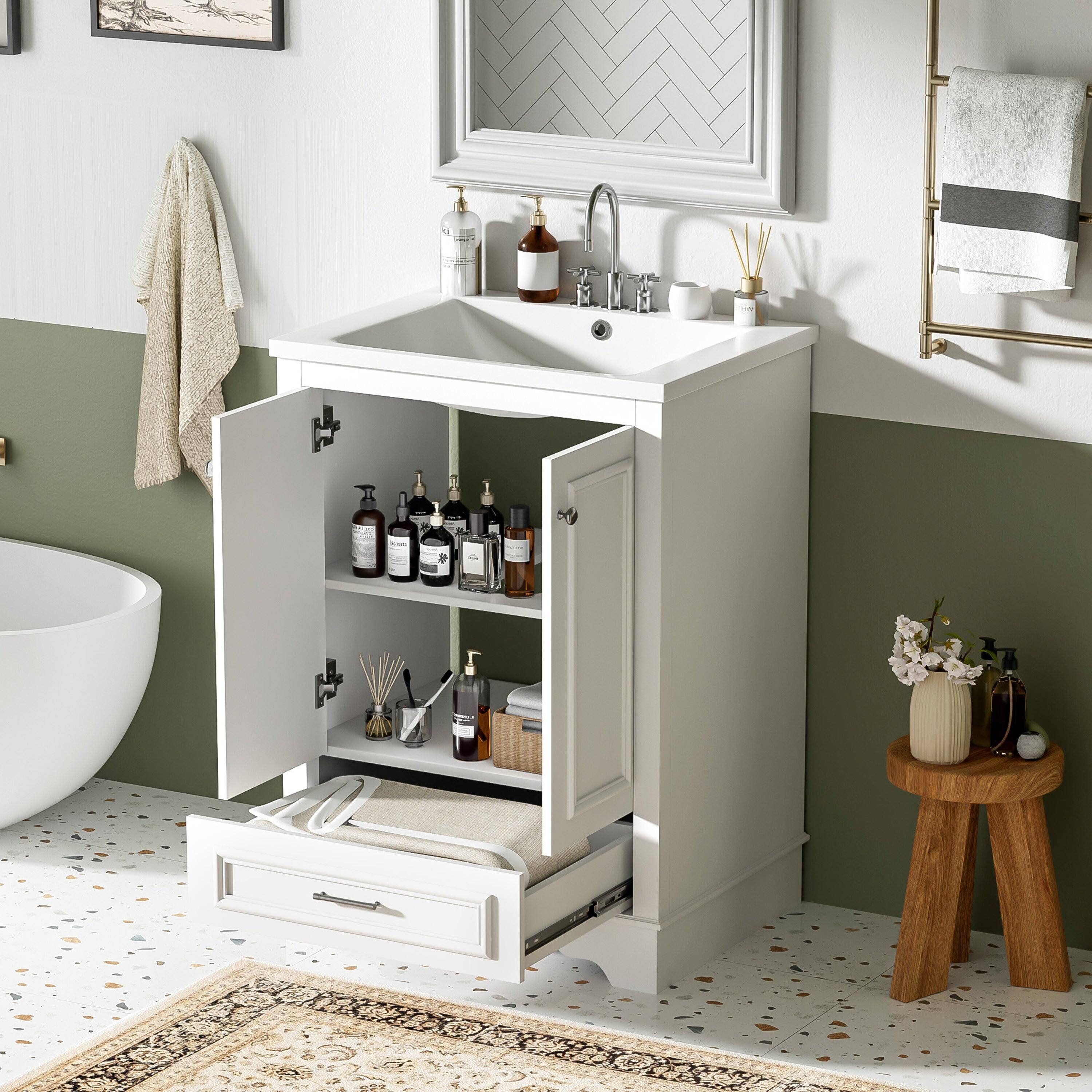 Alt View 5. Boyel Living - 24 Inch Bathroom Vanity with Ceramic Sink Soft Close Doors Silver HandlesWhite - White.
