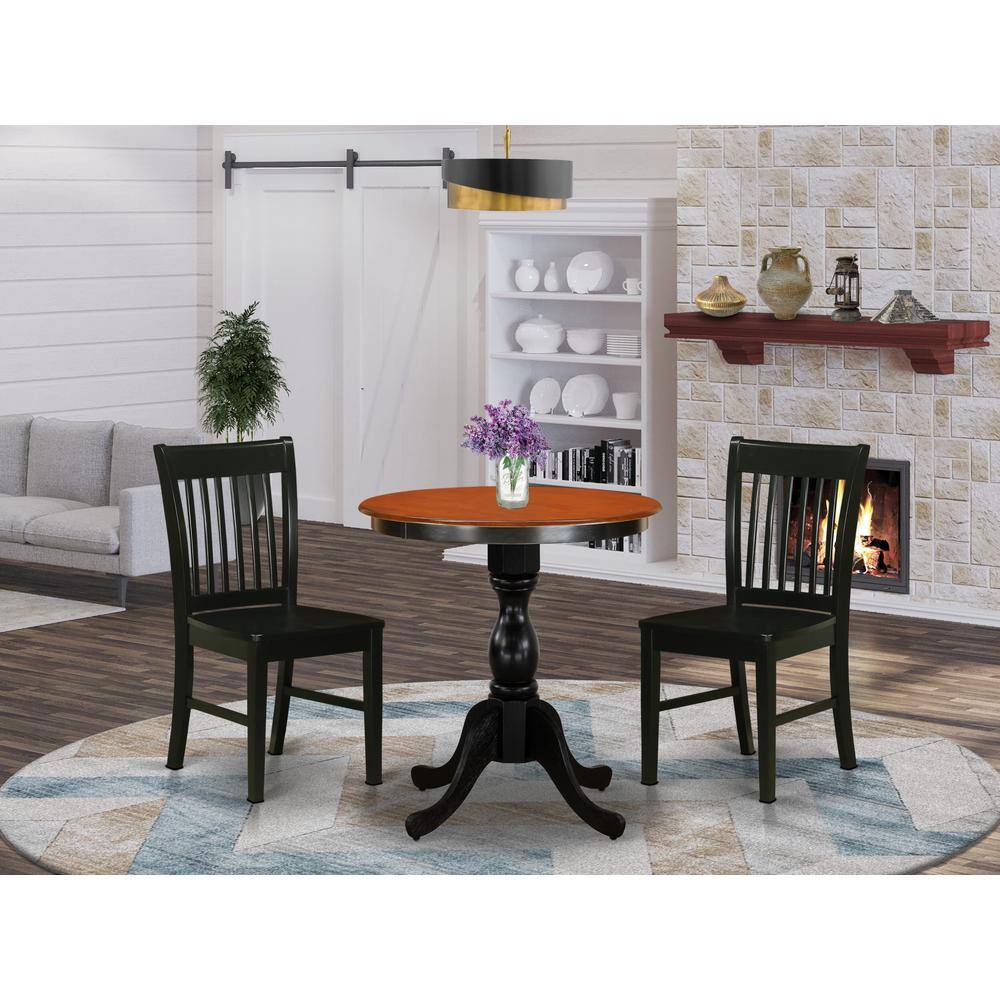 Angle. East West Furniture - East West Furniture 3-Piece Kitchen Dining Table Set Include a Dinner Table and 2 Wood Chairs with Slatted Back - Black - Multi-Color.