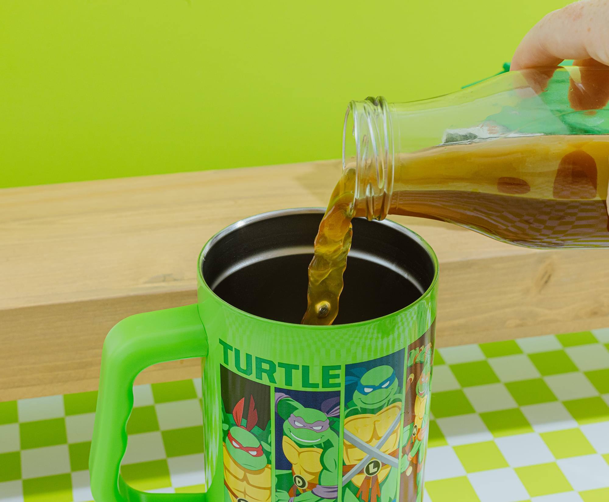 Alt View 3. Silver Buffalo - Teenage Mutant Ninja Turtles "Turtle Power" Stainless Steel Tumbler With Handle - Green.