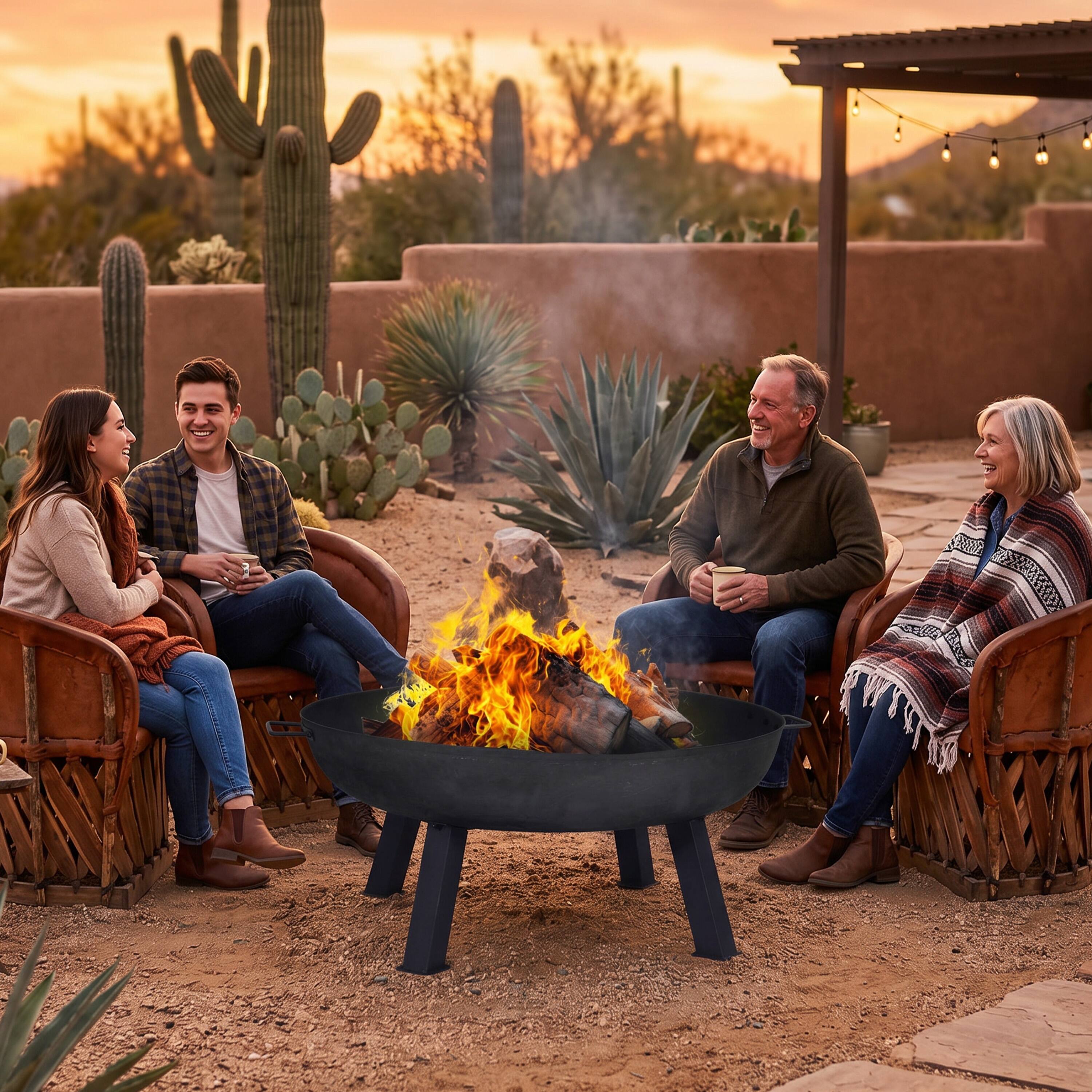 Alt View 9. Sunnydaze - 34 in Rustic Cast Iron Outdoor Raised Fire Pit Bowl - Black.