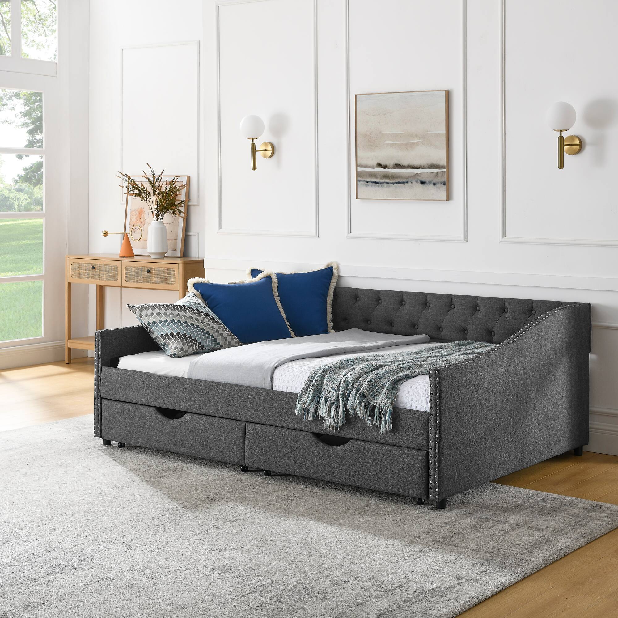 Alt View 1. Tiramisubest - Full Size Daybed with Drawers Upholstered Tufted Sofa Bed, (80.5''x55.5''x27.5'') - DARK GREY.