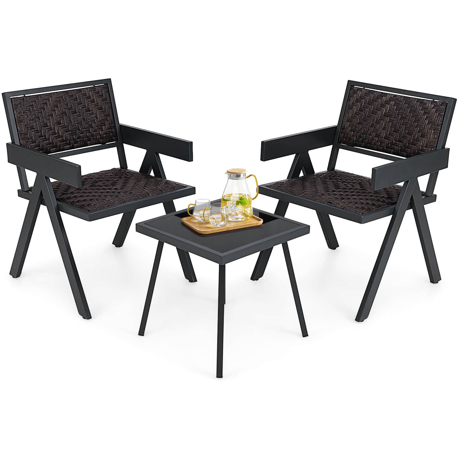 Costway - 3 PCS Patio Wicker Chair Set, Rattan Furniture Set with Quick Dry Foam Padding - Brown price history on PriceWatchPro
