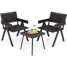 Costway - 3 PCS Patio Wicker Chair Set, Rattan Furniture Set with Quick Dry Foam Padding - Brown
