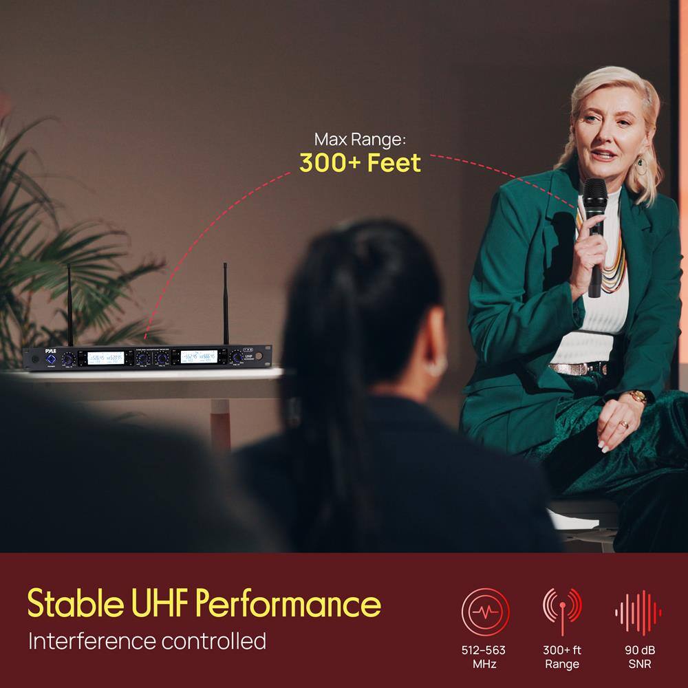 Max Range: 300+ Feet

Stable UHF Performance  
Interference controlled

512-563 MHz  
300+ ft Range  
90 dB SNR