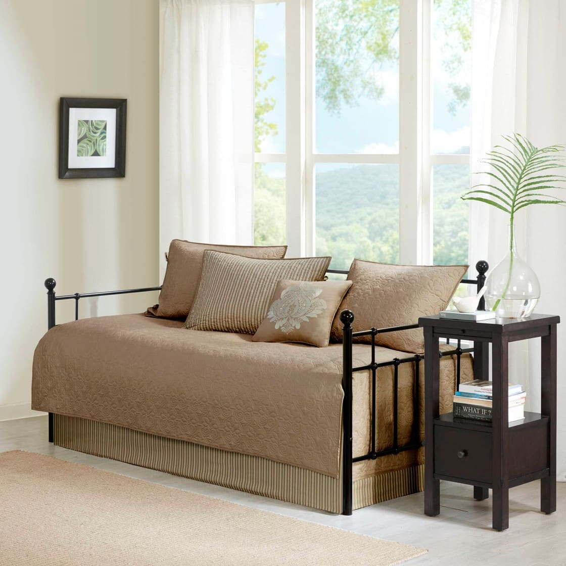 Gracie Mills - Sandy 6-Piece Cottage-Inspired Reversible Daybed Cover Set - Khaki