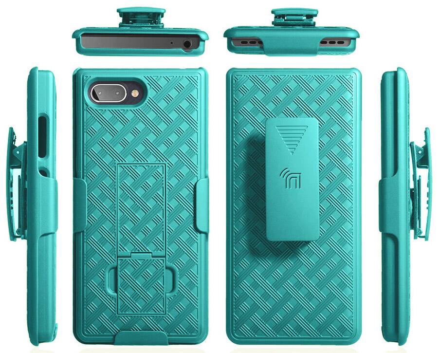 Alt View 8. Nakedcellphone - Case with Stand and Belt Clip Holster for BlackBerry Key2 LE - Teal.