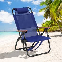 Winado - 34in Portable Textilene Lightweight Backpack Beach Chair with 3-Position, Cup Holder, Folding Beach Chair for Outdoor - Blue