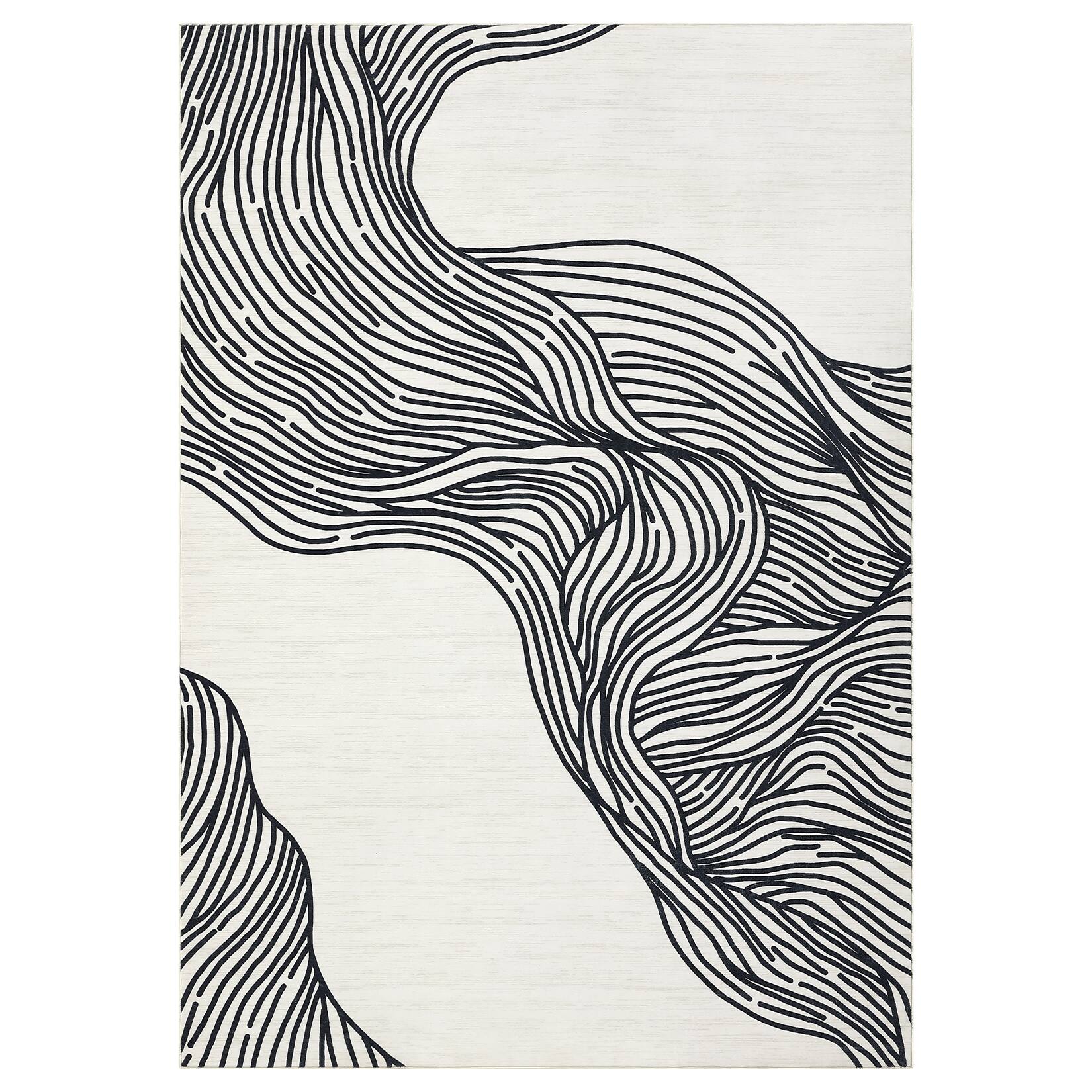 Front. GAOMON - Modern Abstract Area Rug Machine Washable Low Pile Pet Friendly Foldable Carpet for Bathroom Hallway Entrance - Beige Black.