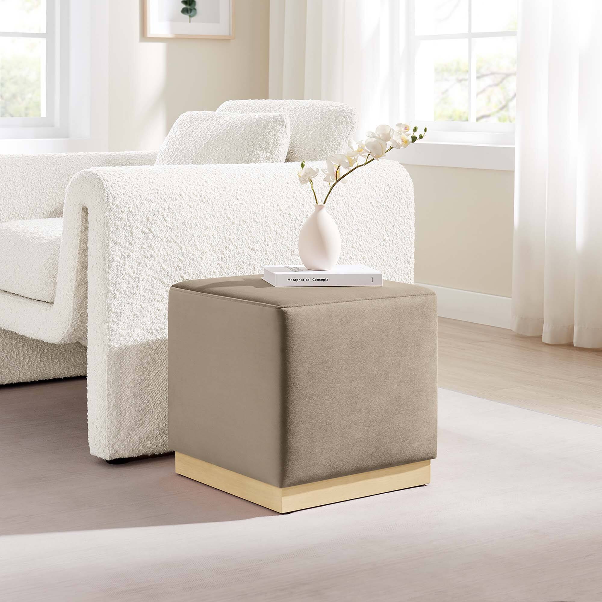Alt View 1. Modway - Tilden 17" Square Performance Velvet Upholstered Ottoman by Modway - Taupe Natural.