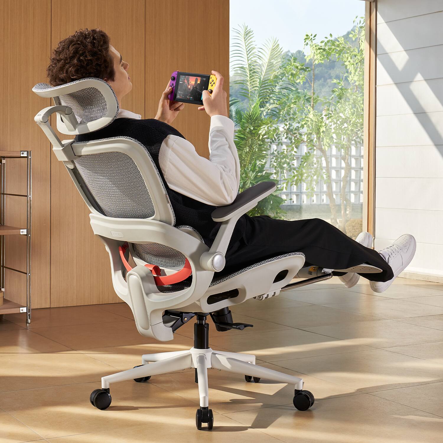 Alt View 9. SIHOO - B100 PRO Ergonomic Office Chair with Footrest, Breathable Mesh Chair, Adaptive Dynamic Lumbar, 4D Arm for Home, 300lb - Light Grey.