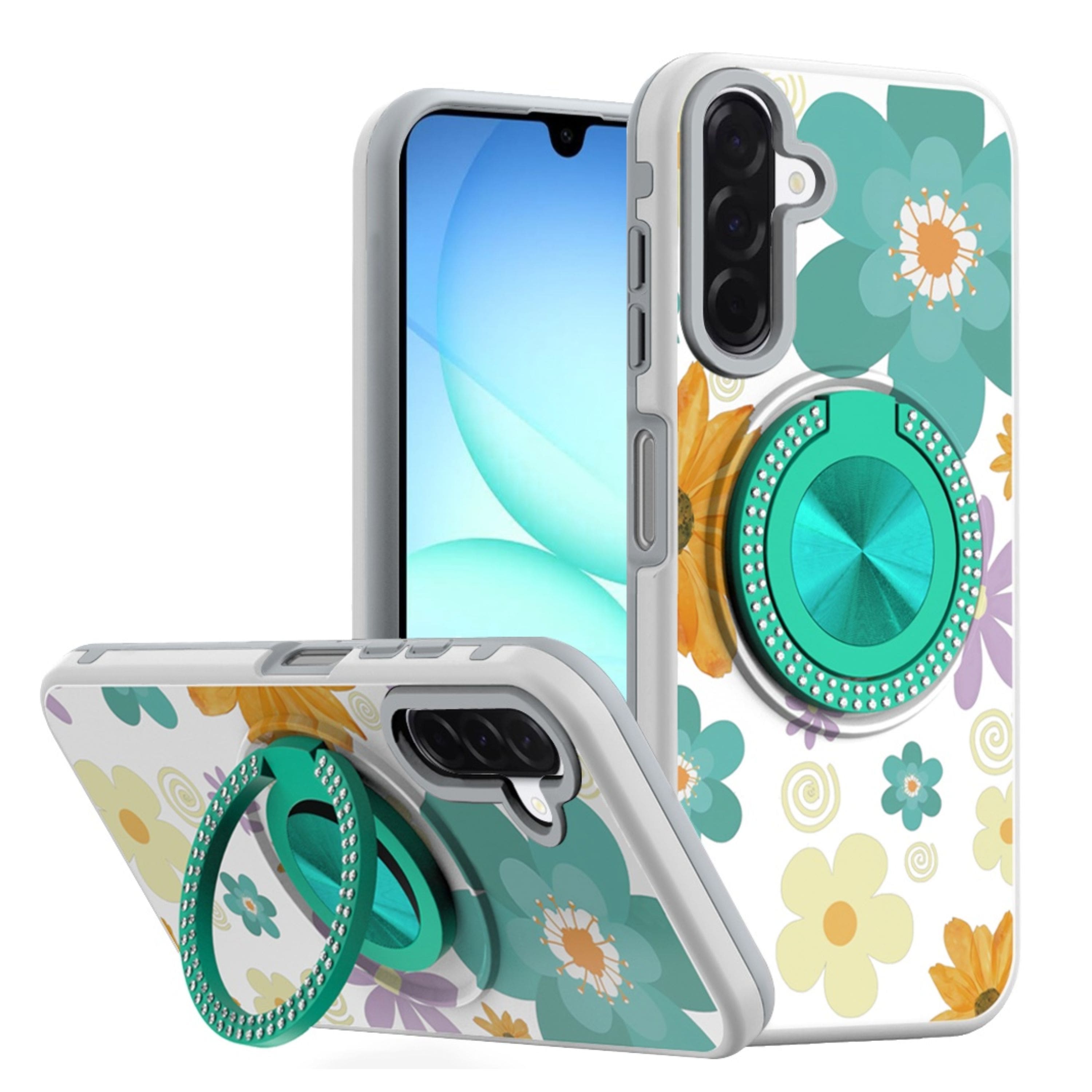 Kitcheniva - Printed Design Case With 360 Rotating Stand Tempered Glass For Samsung Galaxy A17 5G Yellow & Purple Flowers - Multicolor price history on PriceWatchPro