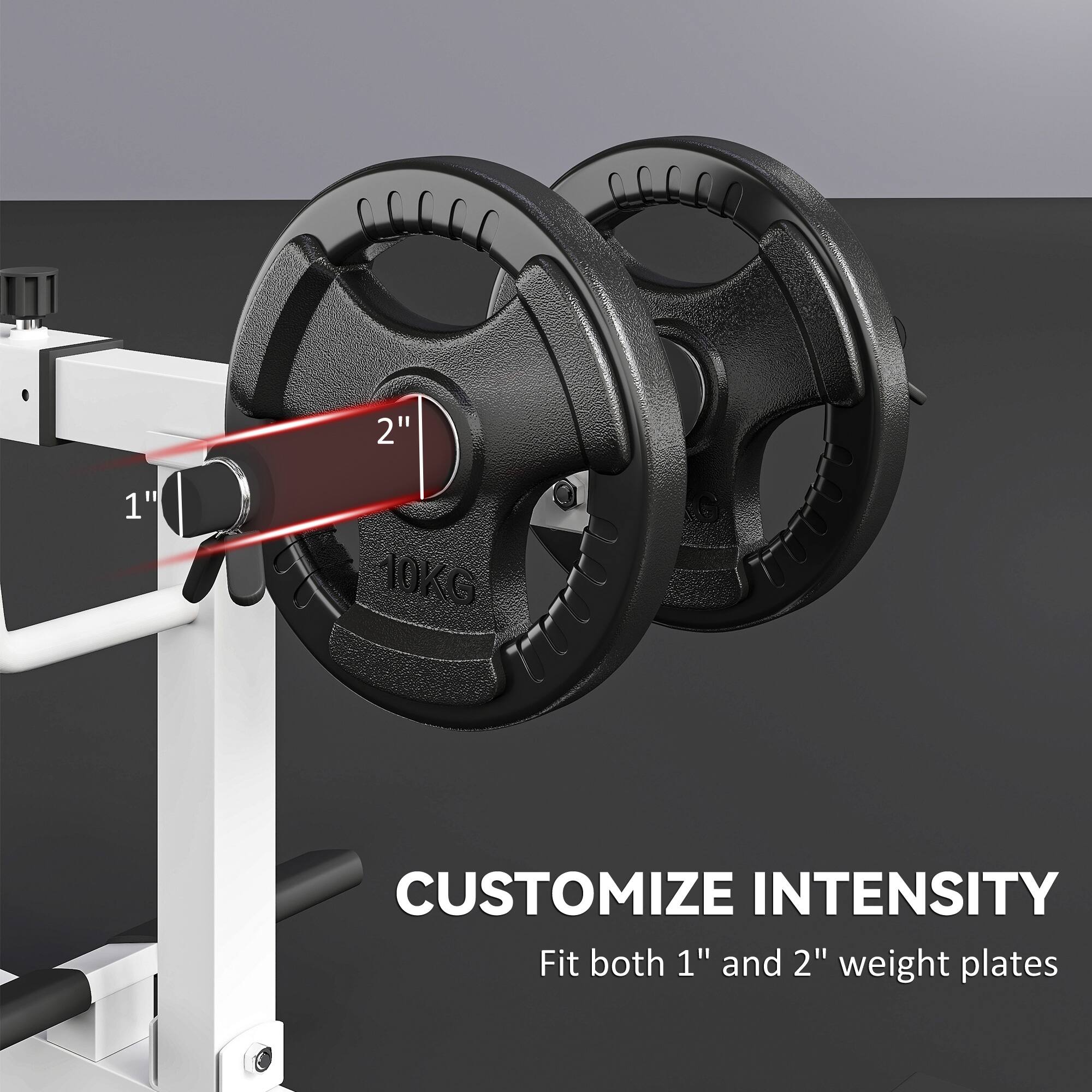 1" 2" 10KG

CUSTOMIZE INTENSITY

Fit both 1" and 2" weight plates