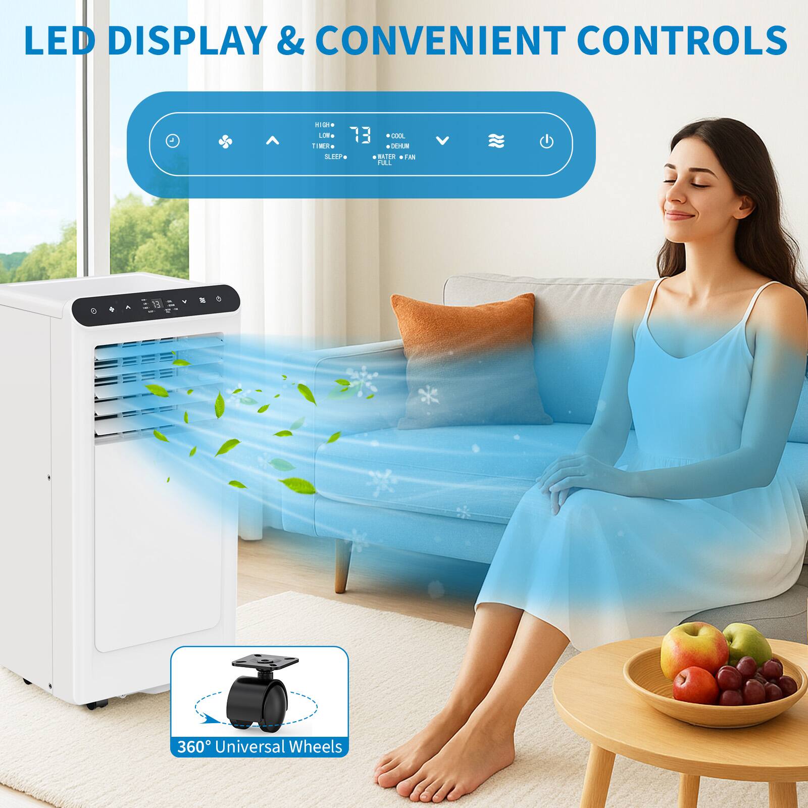 LED DISPLAY & CONVENIENT CONTROLS

360° Universal Wheels