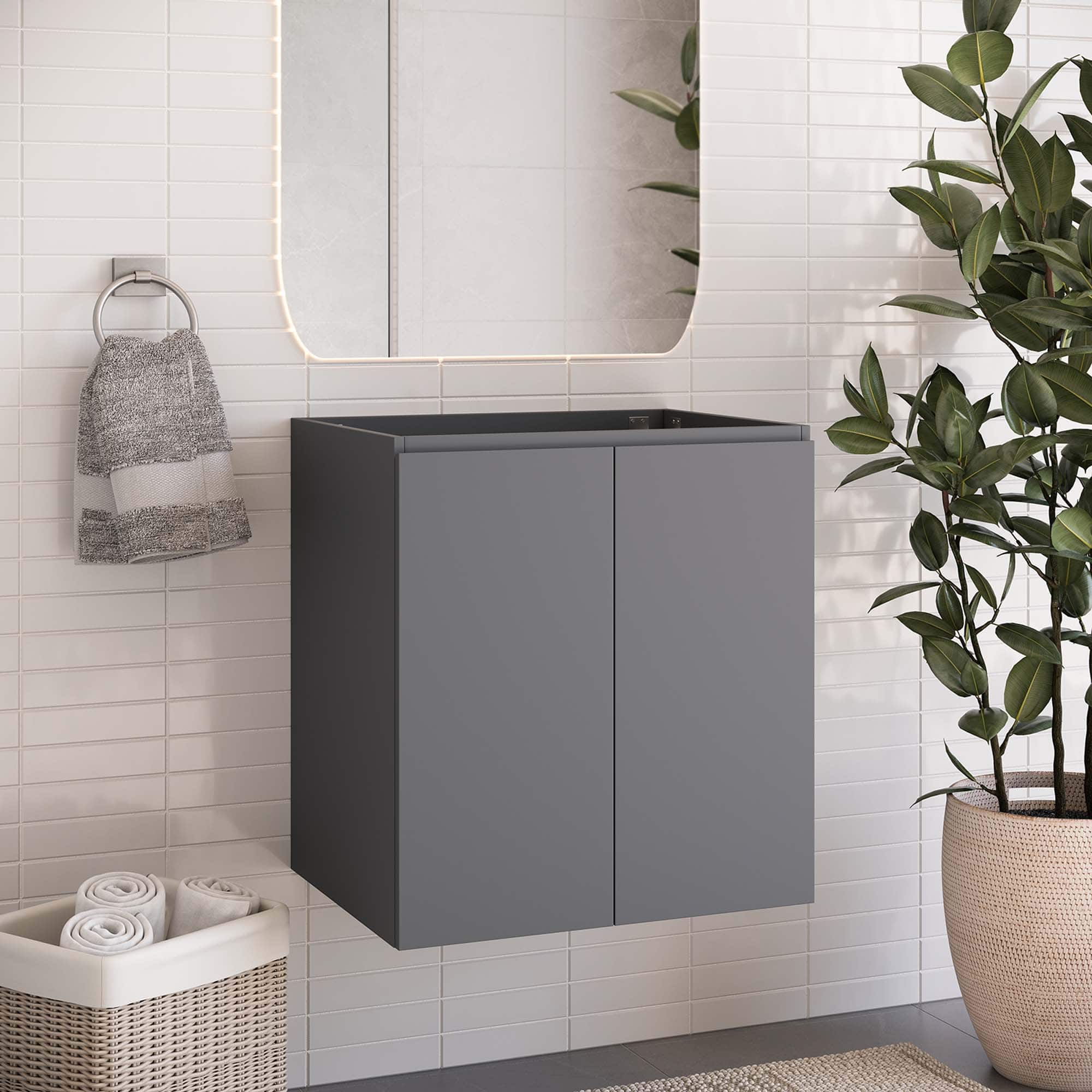 Modway - Bryn Wall-Mount Bathroom Cabinet Basin Not Included - Gray