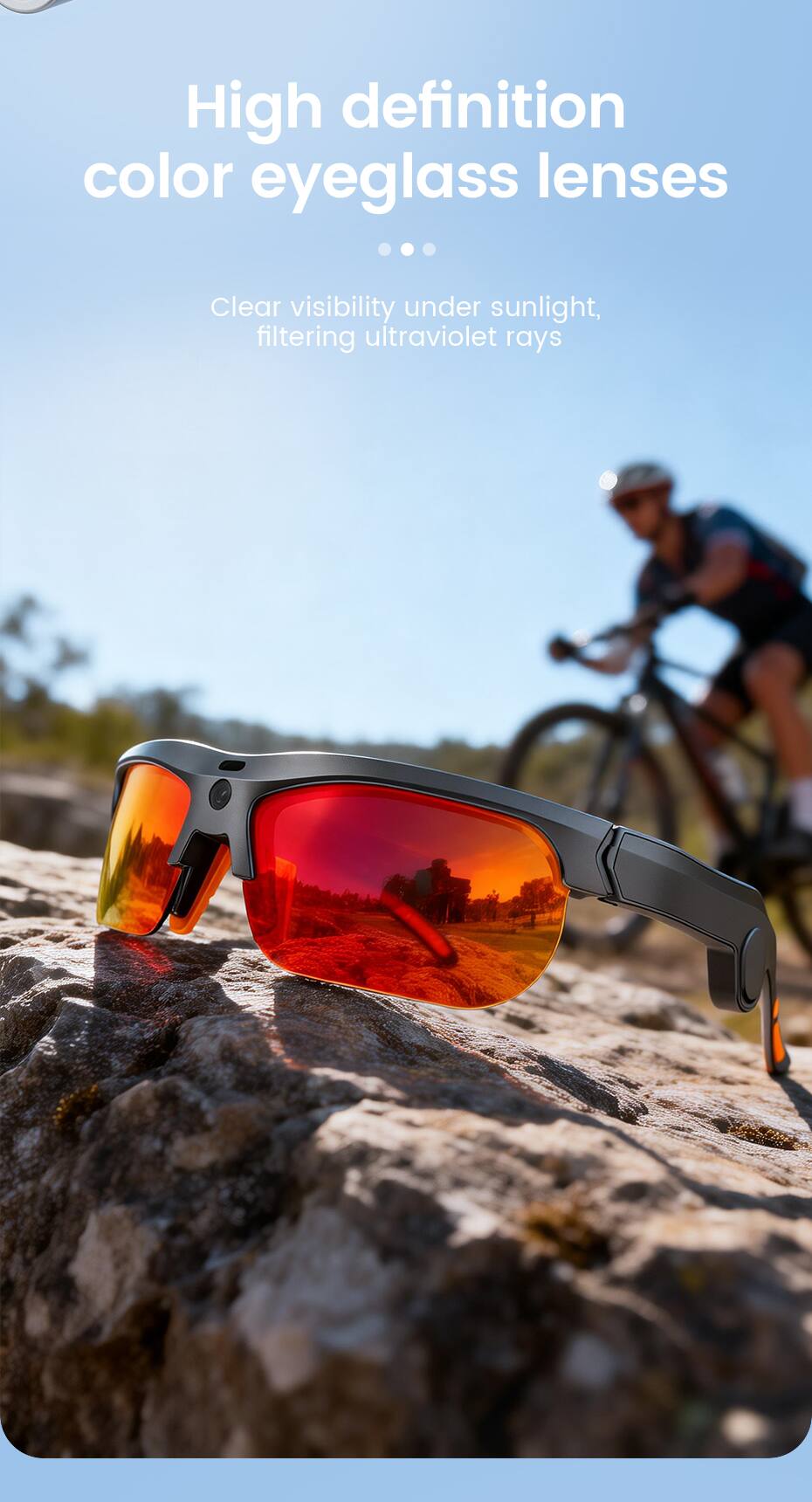 High definition color eyeglass lenses  
...  
Clear visibility under sunlight, filtering ultraviolet rays