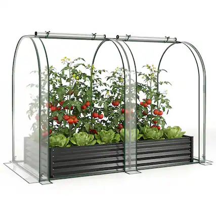 Front. Gymax - Gymax 6 x 3 x 1 FT Galvanized Raised Garden Bed w/Greenhouse Cover 2 Roll-up Windows Black & Transparent - Black.