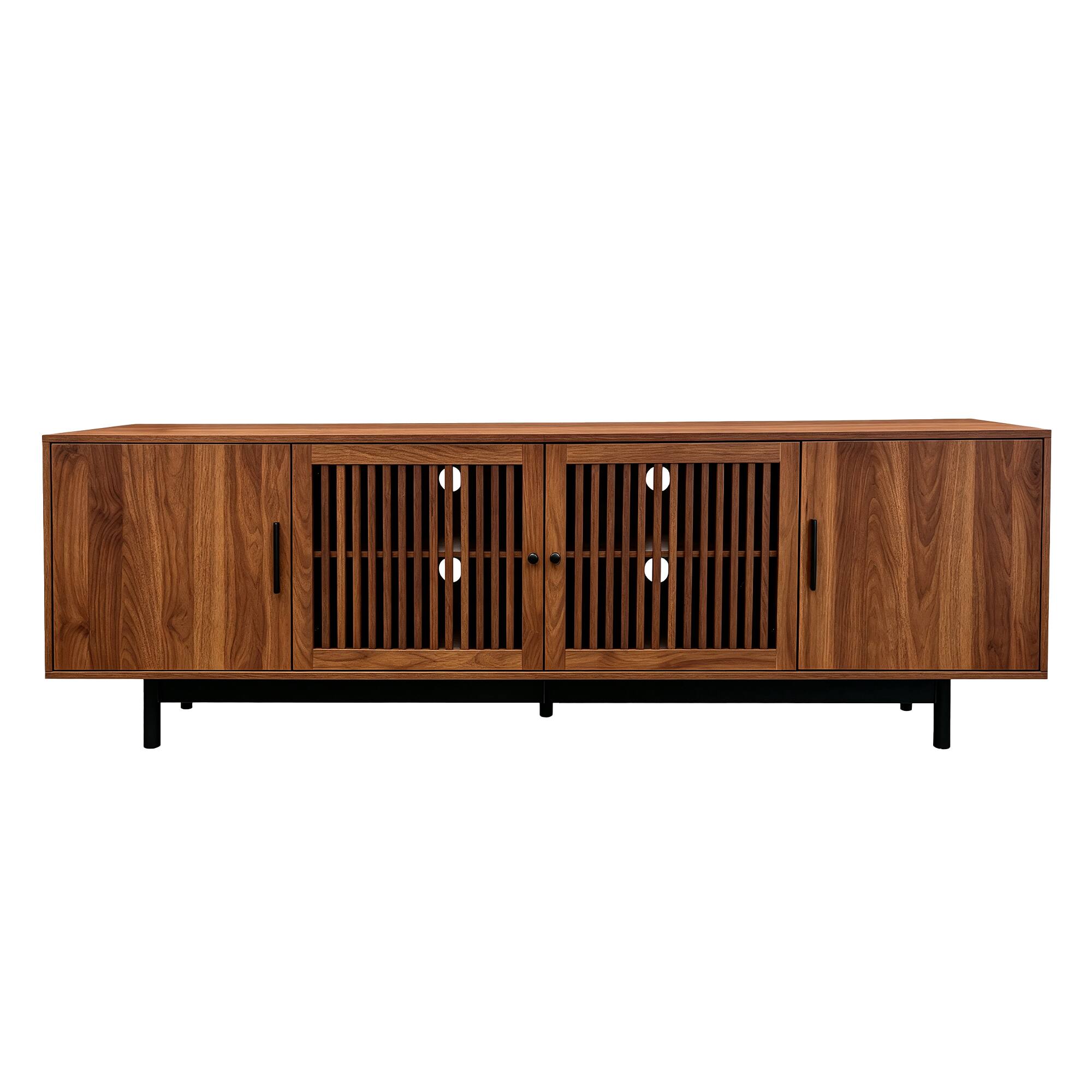 Alt View 5. MERAVOM - Mid-Century Modern TV Stand for TVs Up to 85", Entertainment Center with Storage,TV Console with 4 Doors for Living Room - Walnut.