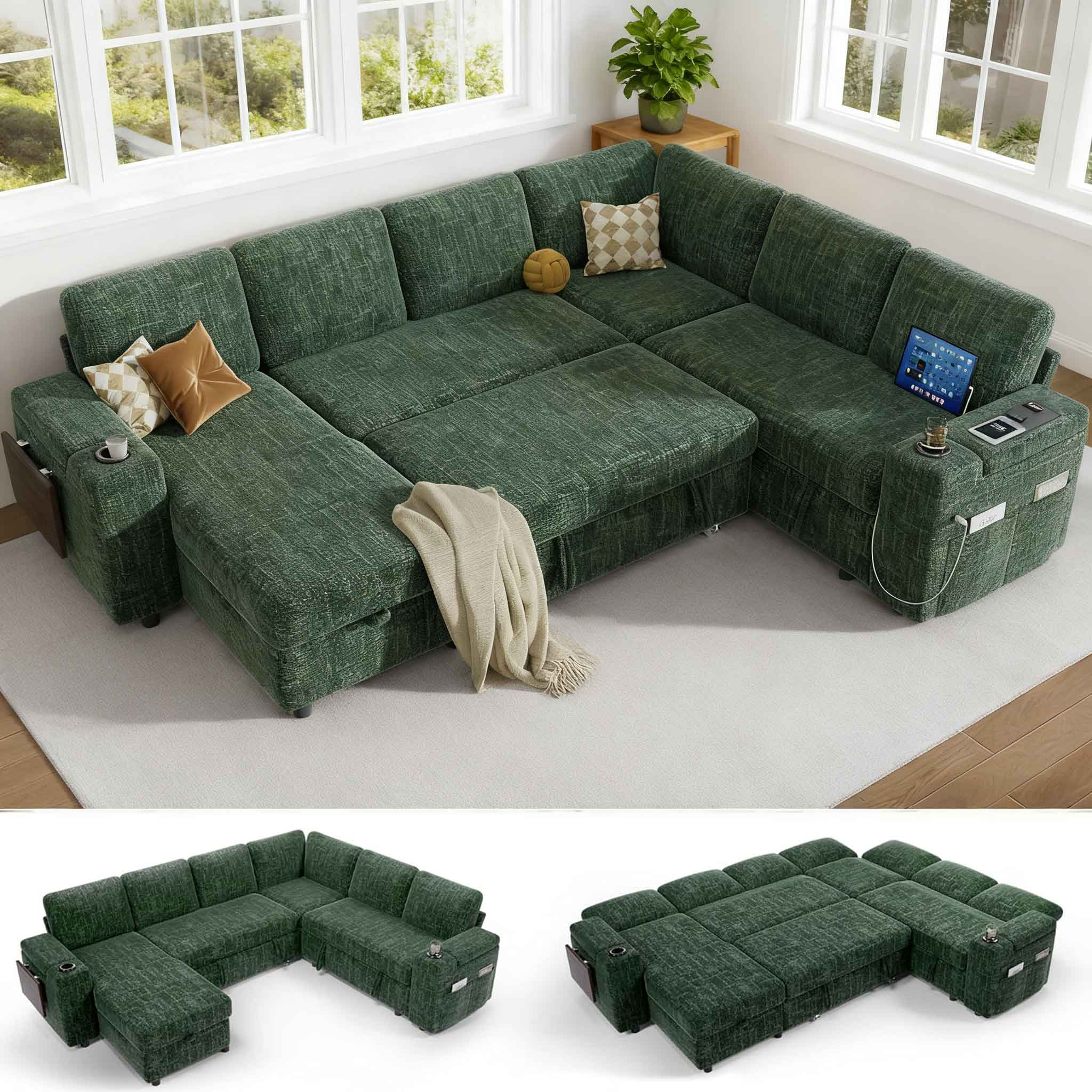 Sleeper Vipbear - 110" Modular Sectional with Pull Out Bed, 7 Seat L ...