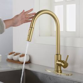 Ropilly - Touch Kitchen Faucet with Pull Down Sprayer, Stainless Steel High Arc Sink Faucet - Brushed Gold