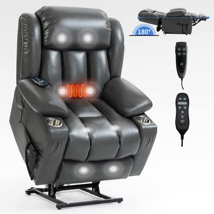 Front. Boyel Living - Gray Power Lift Recliner Chair Heavy Duty Motion Mechanism with 8 Point Vibration Massage and Lumbar Heating Cup Holders - Beige.