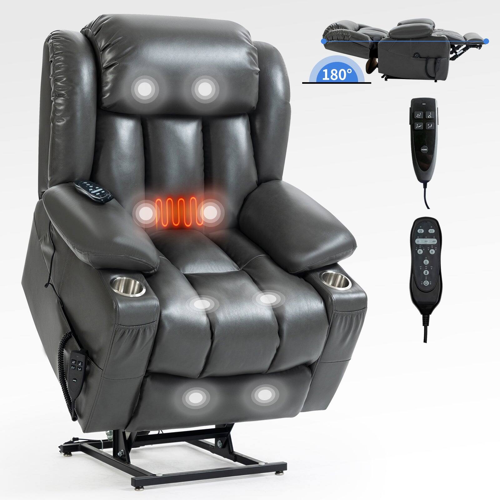 Front. Boyel Living - Gray Power Lift Recliner Chair Heavy Duty Motion Mechanism with 8 Point Vibration Massage and Lumbar Heating Cup Holders - Beige.