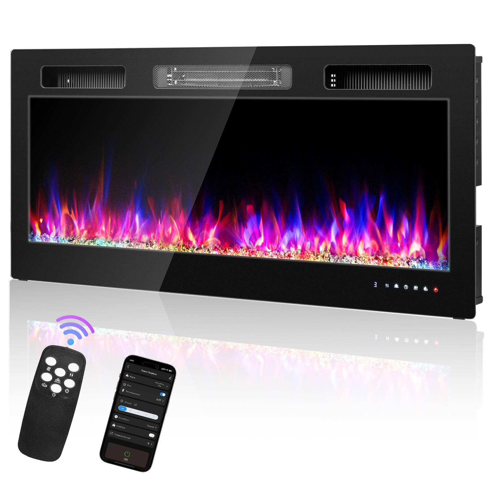 Alt View 7. Winado - 42" Electric Fireplace Insert, 1500W Wall-mounted/Built-in Fireplace Heater with WIFI Control, Remote Control - Black.