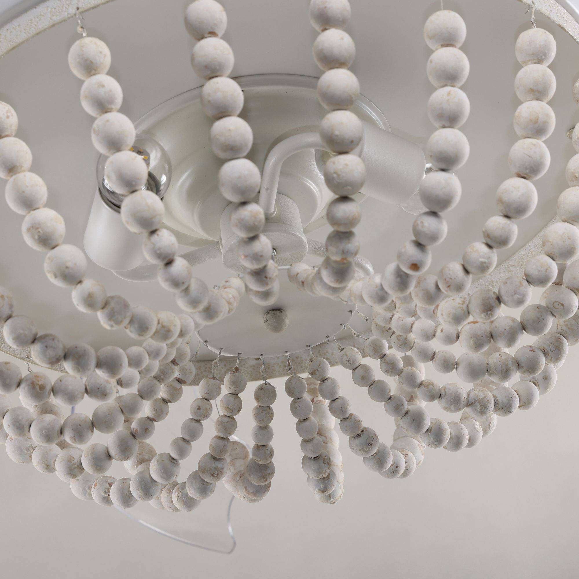 Alt View 7. Parrot Uncle - 42" Farmhouse Wood Beaded Fandelier Ceiling Fan with Remote - Matte White.