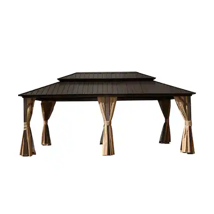 Front. Mondawe - 12' X 18' Outdoor Pavilion Gazebo with Water-Resistant Roof - Brown.