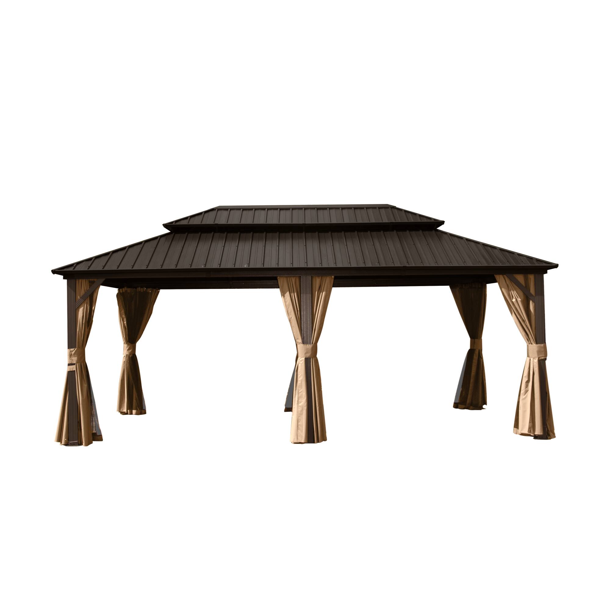 Front. Mondawe - 12' X 18' Outdoor Pavilion Gazebo with Water-Resistant Roof - Brown.