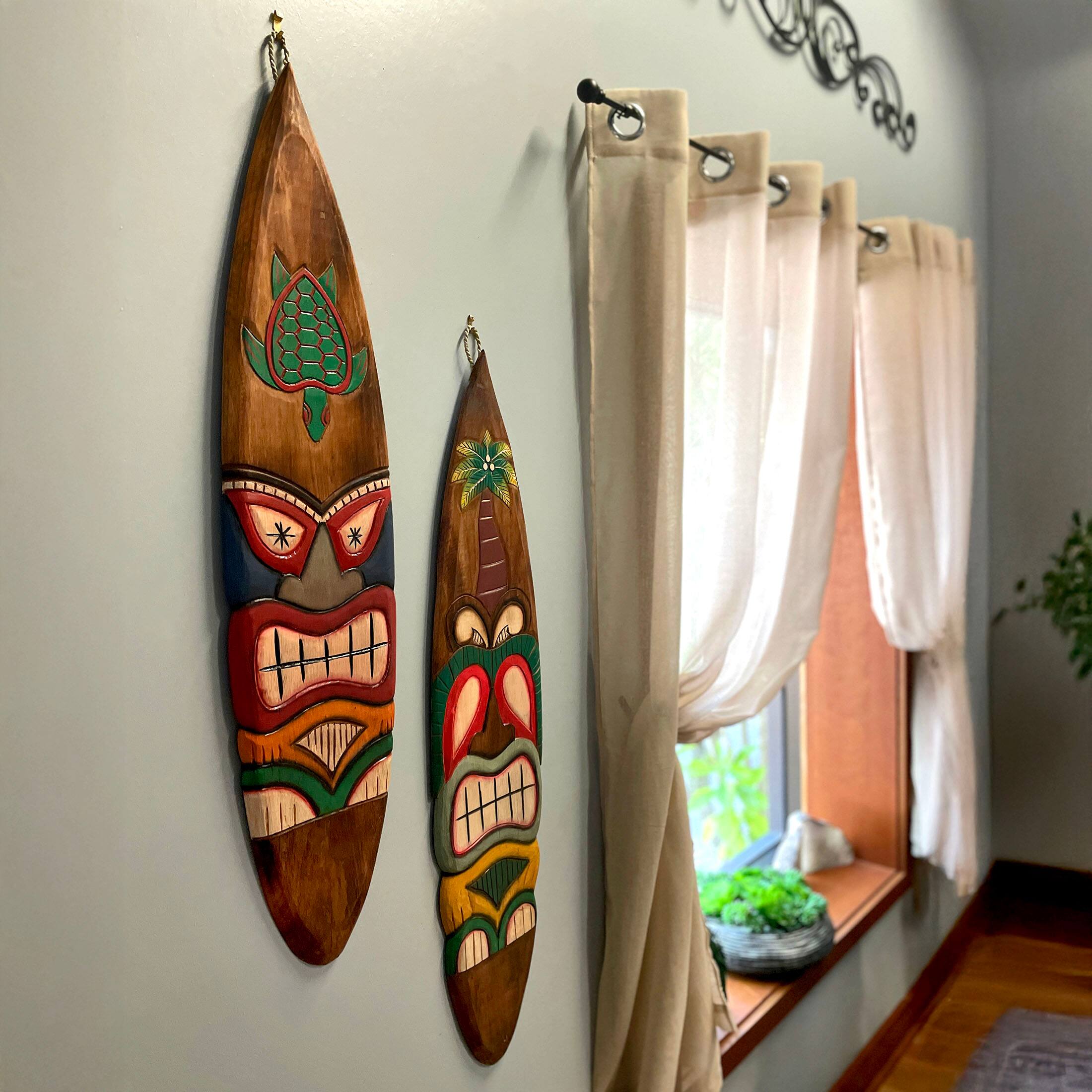 Alt View 7. Chesapeake Bay - Set of 2 Tiki Surfboard Wall Decor 39" Sea Turtle Palm Tree Hand-Carved Art - Multicolored.