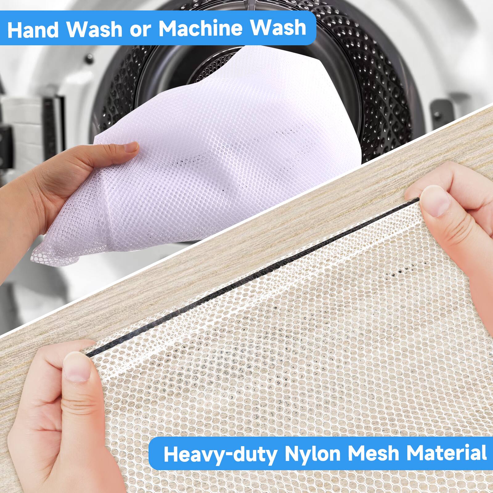 Hand Wash or Machine Wash
Heavy-duty Nylon Mesh Material