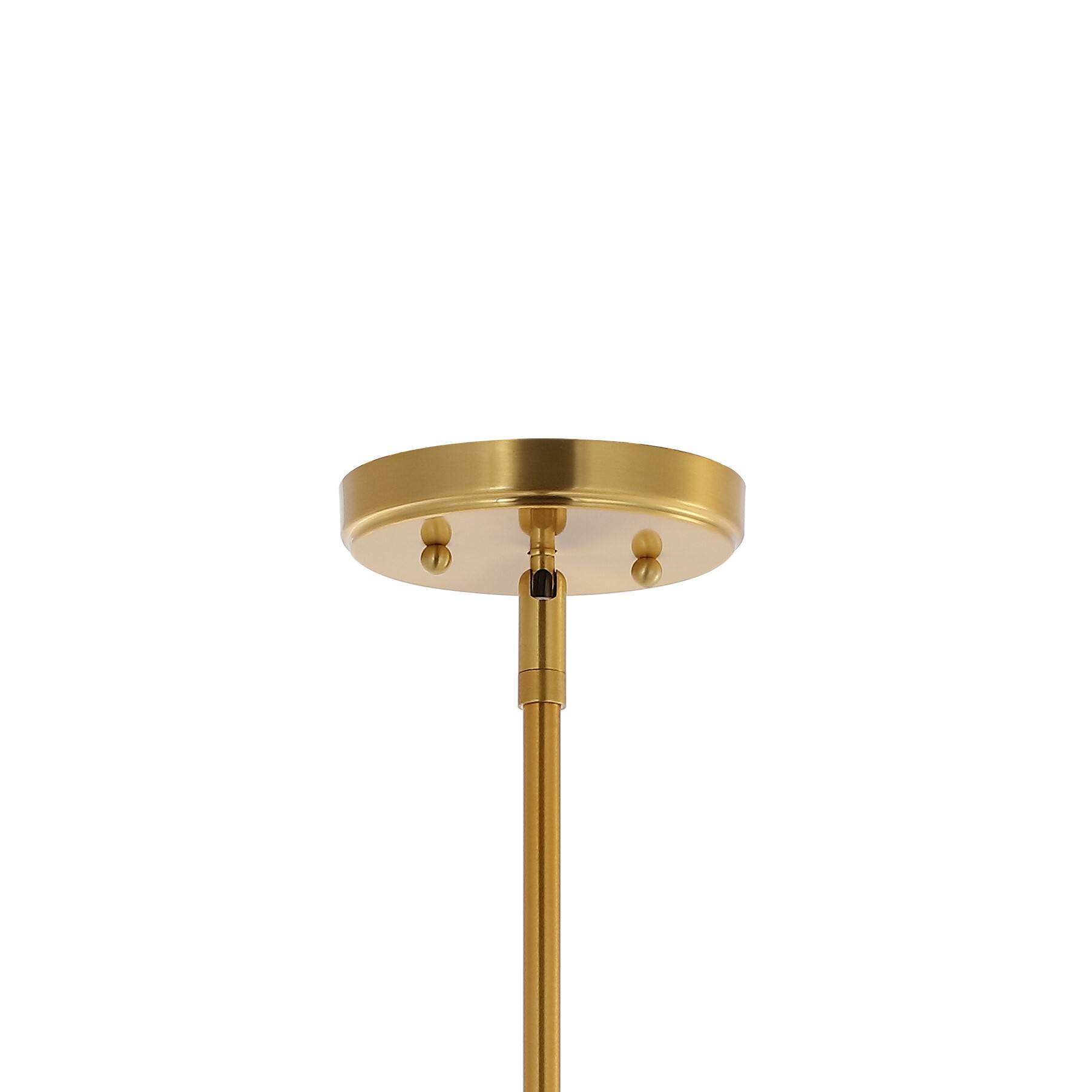 Alt View 5. Jonathan Y - Watts 13.25" 1-Light Mid-Century Modern Iron/Glass LED Pendant, Brass Gold/Clear - Brass Gold/Clear.