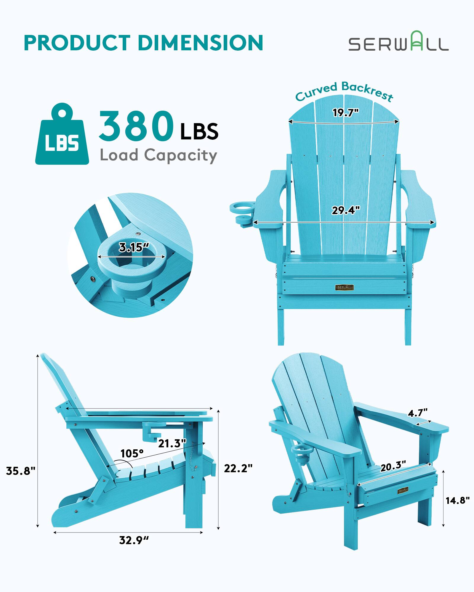 SERWALL Folding Adirondack Chair with Cup Holder Weather Resistant ...